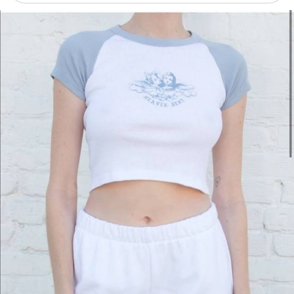 Brandy melville heaven sent blue and white top